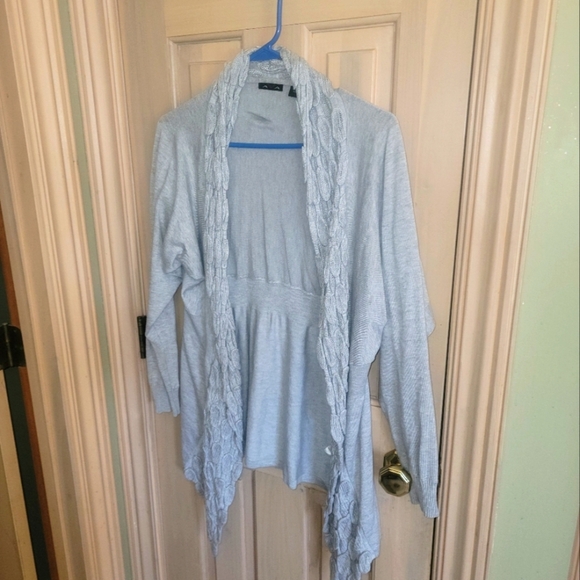 Misses sz L Ava Gray  open Cardigan sweater longer sides detailed material - Picture 1 of 5
